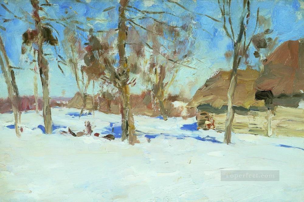 A principios de marzo de 1900 Isaac Levitan paisaje nevado. Pintura al óleo